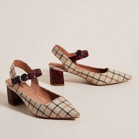 Anthropologie Shoes - Anthropologie Mary Jane Plaid Snakeskin Slingbacks